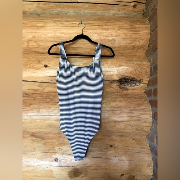 Striped One-Piece Bathing Suit with tie back - Picture 1 of 4
